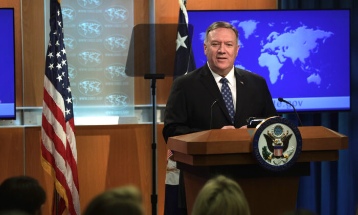 U.S. Secretary of State Mike Pompeo speaks during a news briefing at the State Department in Washington, on Feb. 25, 2020. (Alex Wong/Getty Images)
