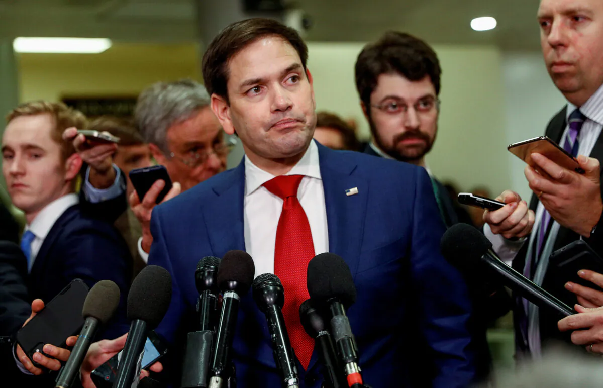 U.S. Senator Marco Rubio (R-FL) talks to reporters following a classified national security briefing of the U.S. Senate on developments with Iran after attacks by Iran on U.S. forces in Iraq, at the U.S. Capitol in Washington, D.C., on Jan. 8, 2020. (Tom Brenner/Reuters)