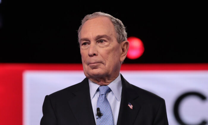 Former New York City Mayor Mike Bloomberg arrives on stage for the Democratic presidential primary debate at the Charleston Gaillard Center in Charleston, S.C., on Feb. 25, 2020. (Scott Olson/Getty Images)