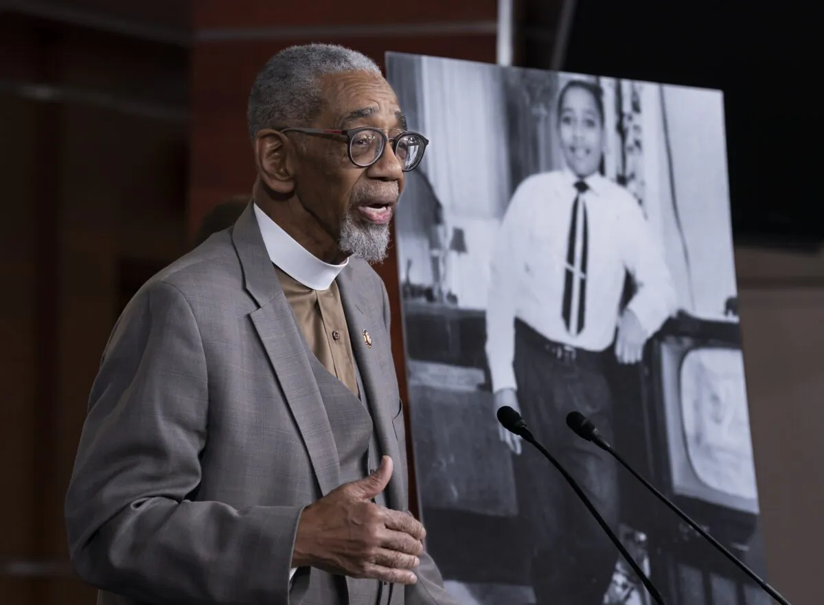 Rep. Bobby Rush (D-Ill.) speaks during a news conference about the "Emmett Till Antilynching Act" which would designate lynching as a hate crime under federal law, in Captiol Hill, Washington, on Feb. 26, 2020. (J. Scott Applewhite/AP Photo)