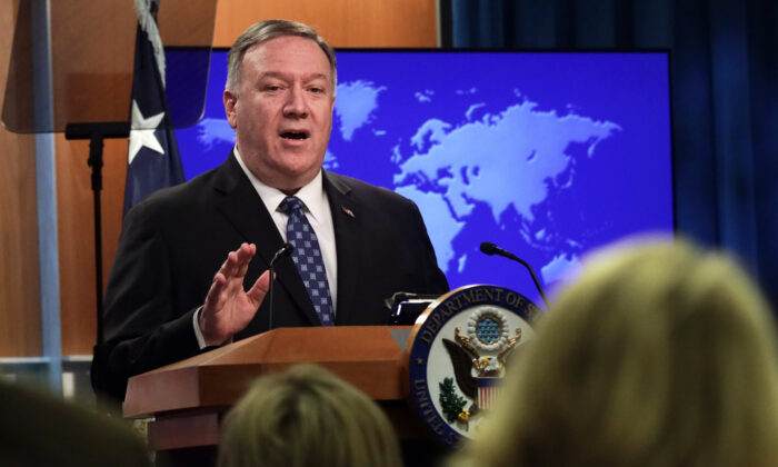 U.S. Secretary of State Mike Pompeo speaks during a news briefing at the State Department in Washington on Feb. 25, 2020. (Alex Wong/Getty Images)