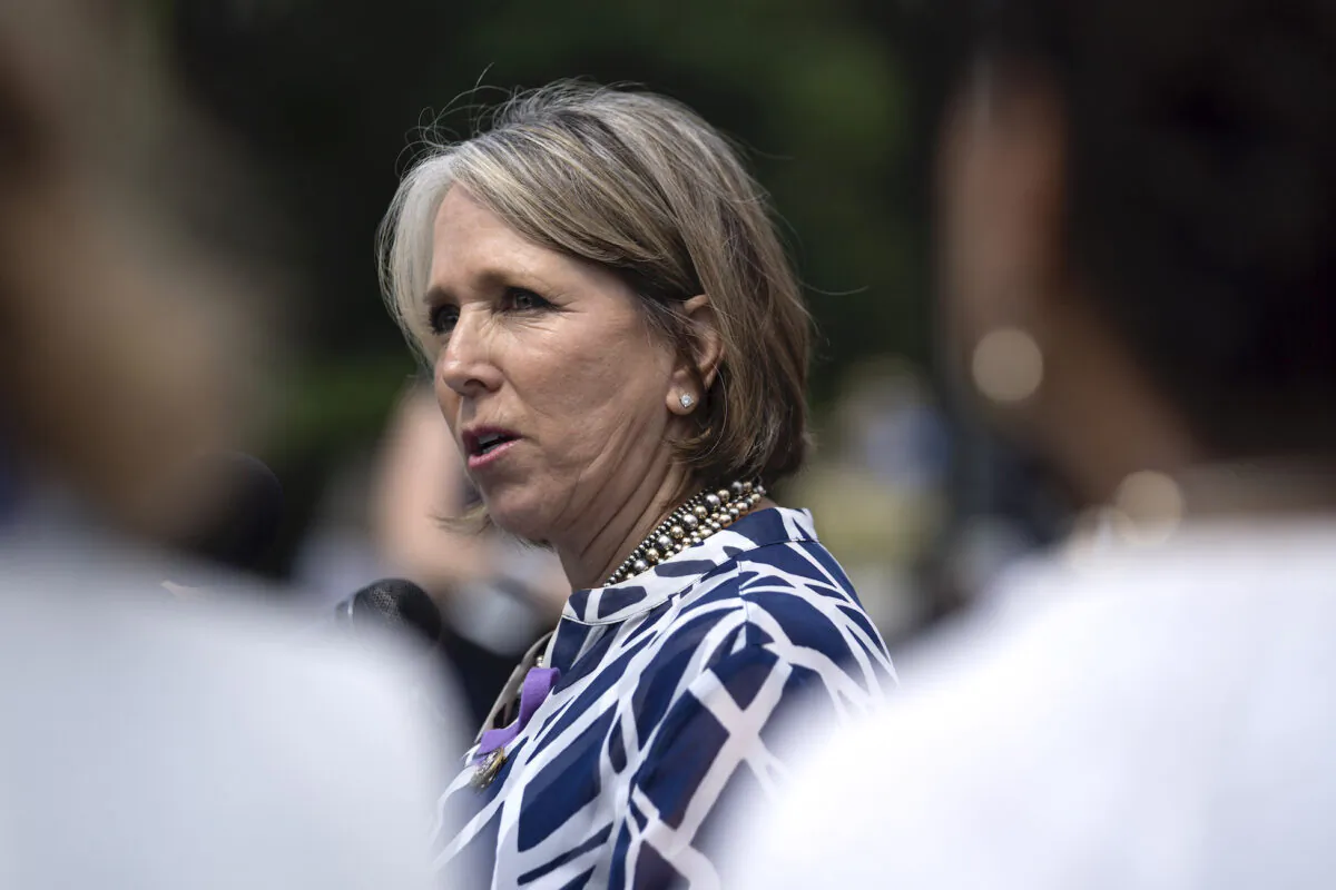 New Mexico Gov. Michelle Lujan Grisham speaks at a news conference outside the U.S. Capitol in Washington on June 13, 2018. (Toya Sarno Jordan/Getty Images)