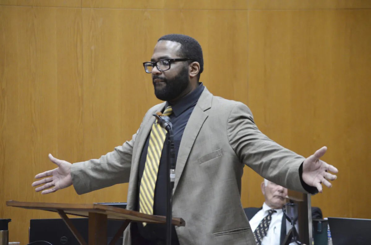 Defendant Willie Cory Godbolt, 37, addresses the jury during the penalty phase of his capital murder trial,  at the Pike County Courthouse in Magnolia, Miss., on Feb. 27, 2020. (Donna Campbell/The Daily Leader via AP, Pool)
