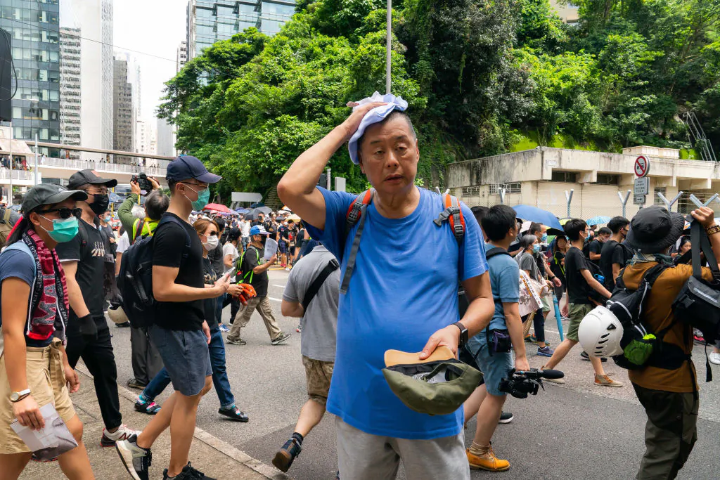 Jimmy Lai, attends a pro-democracy protesters march in Admiralty in Hong Kong on Aug. 31, 2019. (Billy H.C. Kwok/Getty Images)