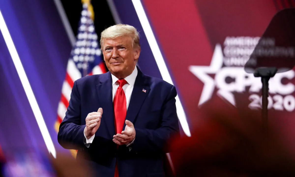 President Donald Trump speaks at the CPAC convention in National Harbor, Md., on Feb. 29, 2020. (Samira Bouaou/The Epoch Times)
