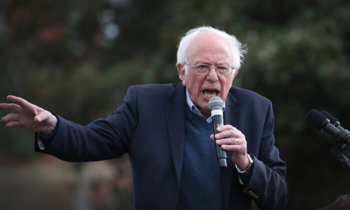 Democratic presidential candidate Sen. Bernie Sanders (I-Vt.) speaks during a campaign rally at Finlay Park in Columbia, S.C., on Feb. 28, 2020. (Scott Olson/Getty Images)