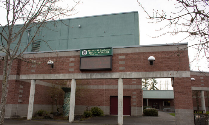 The exterior of Henry M. Jackson High School is seen in Mill Creek, Washington, Feb. 29, 2020. School district officials have closed the school for three days of cleaning after a student, who did not recently travel to any countries affected the COVID-19, coronavirus, tested positive for the virus. (David Ryder/Getty Images)