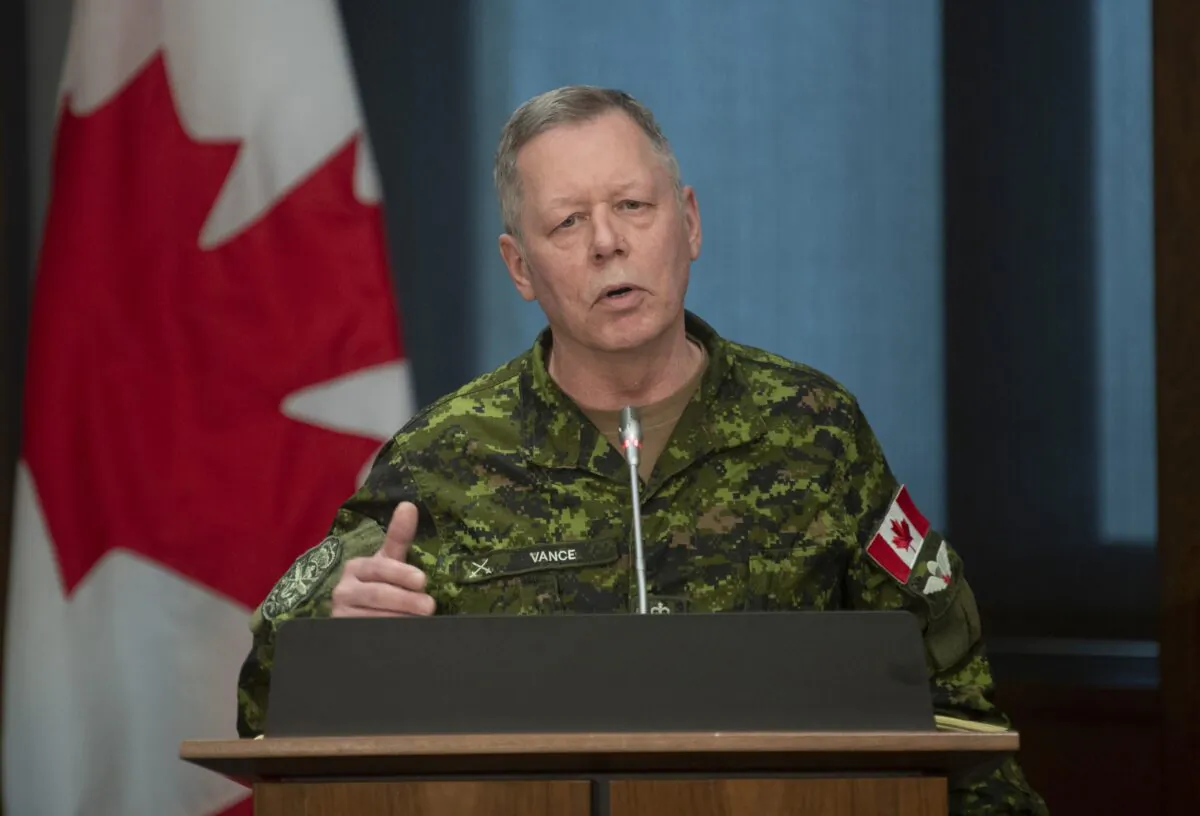 Chief of the Defence Staff Jonathan Vance responds to a question during a ministerial news conference in Ottawa on March 30, 2020. (The Canadian Press/Adrian Wyld)