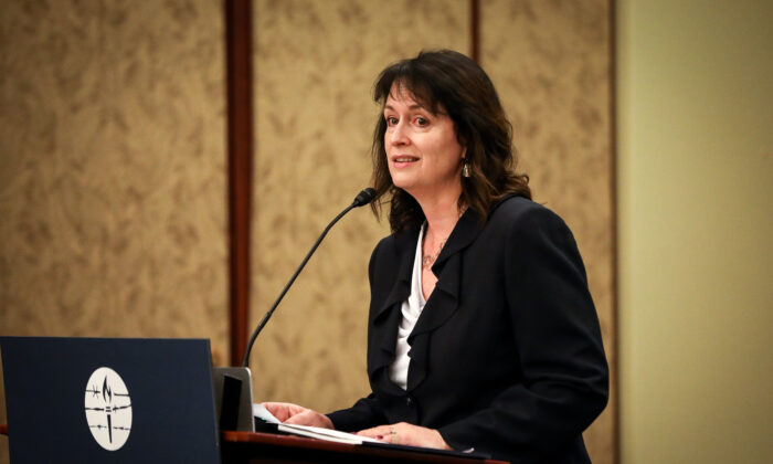 Nadine Maenza, then vice chair of the United States Commission on International Religious Freedom, speaks at the Policy Forum on Organ Procurement and Extrajudicial Execution in China on Capitol Hill on March 10, 2020. (Samira Bouaou/The Epoch Times)