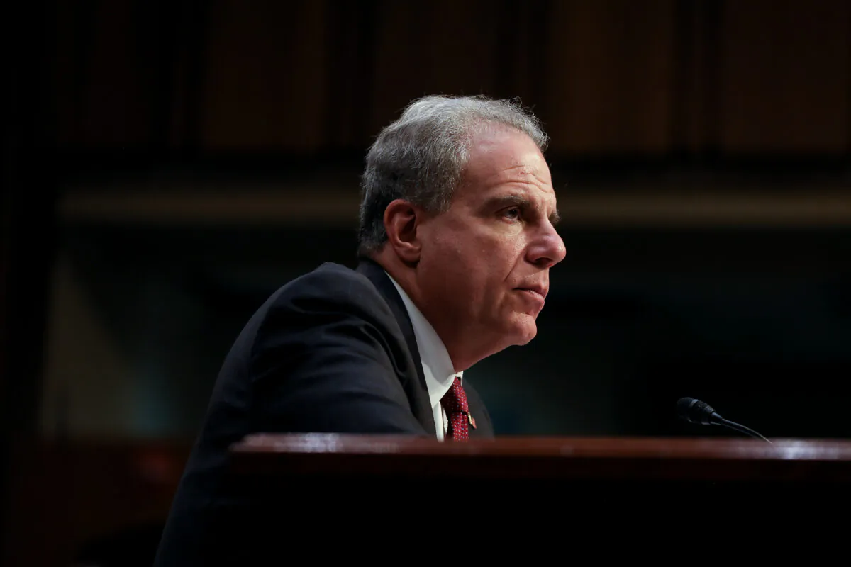 Department of Justice Inspector General Michael Horowitz testifies in front of the Senate Judiciary Committee in Washington on Dec. 11, 2019. (Charlotte Cuthbertson/The Epoch Times)
