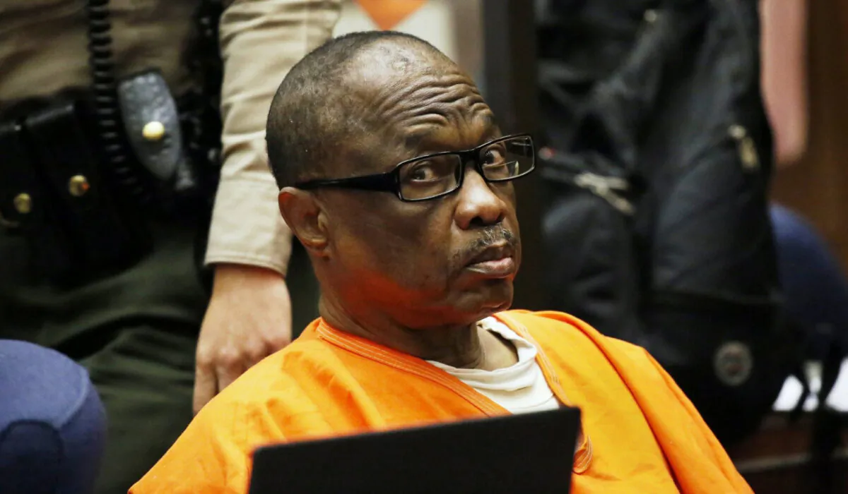 Lonnie Franklin Jr., a convicted serial killer known as the "Grim Sleeper," is sentenced in Los Angeles Superior Court., on Aug. 10, 2016. (Al Seib/File/Los Angeles Times via AP)