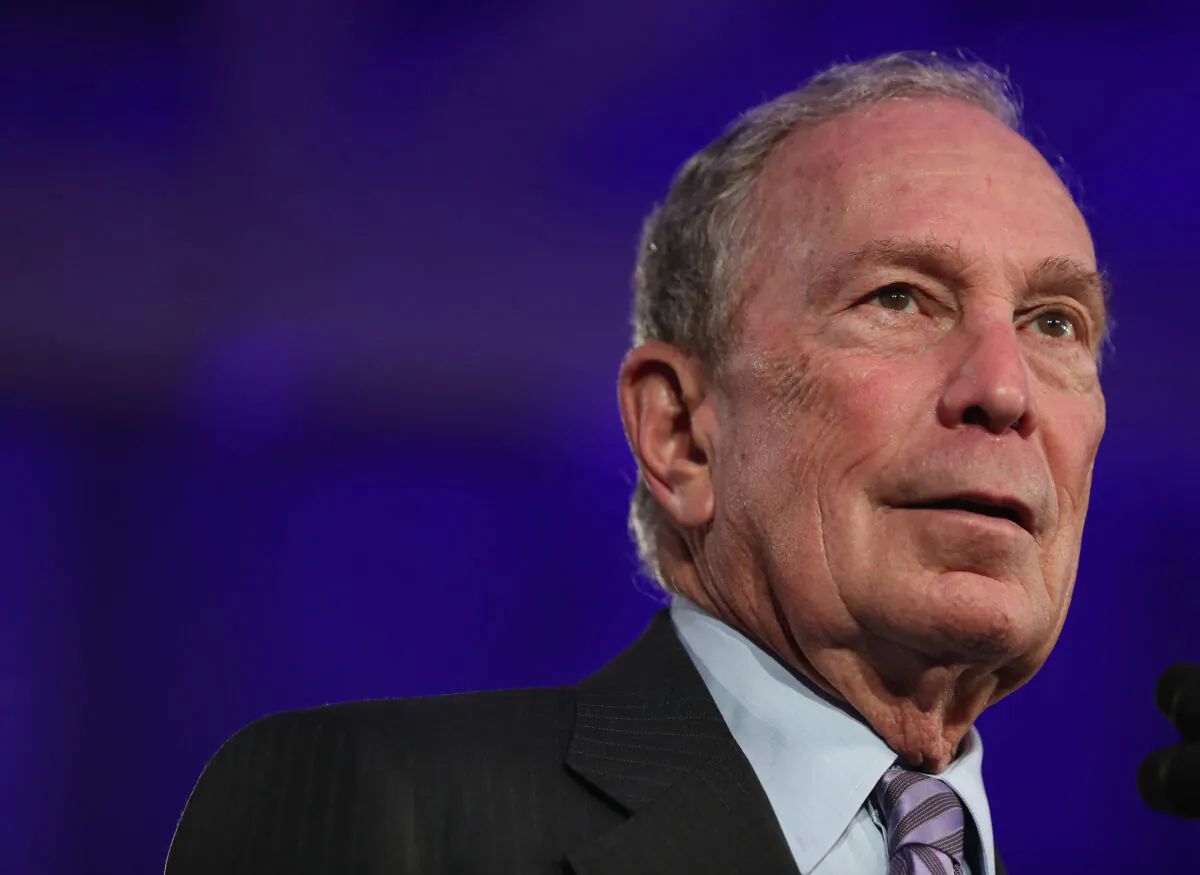 Then- Democratic presidential candidate, former New York City mayor Mike Bloomberg speaks during a campaign rally at Hangar 9 in San Antonio, Texas, on March 1, 2020. (Joe Raedle/Getty Images)