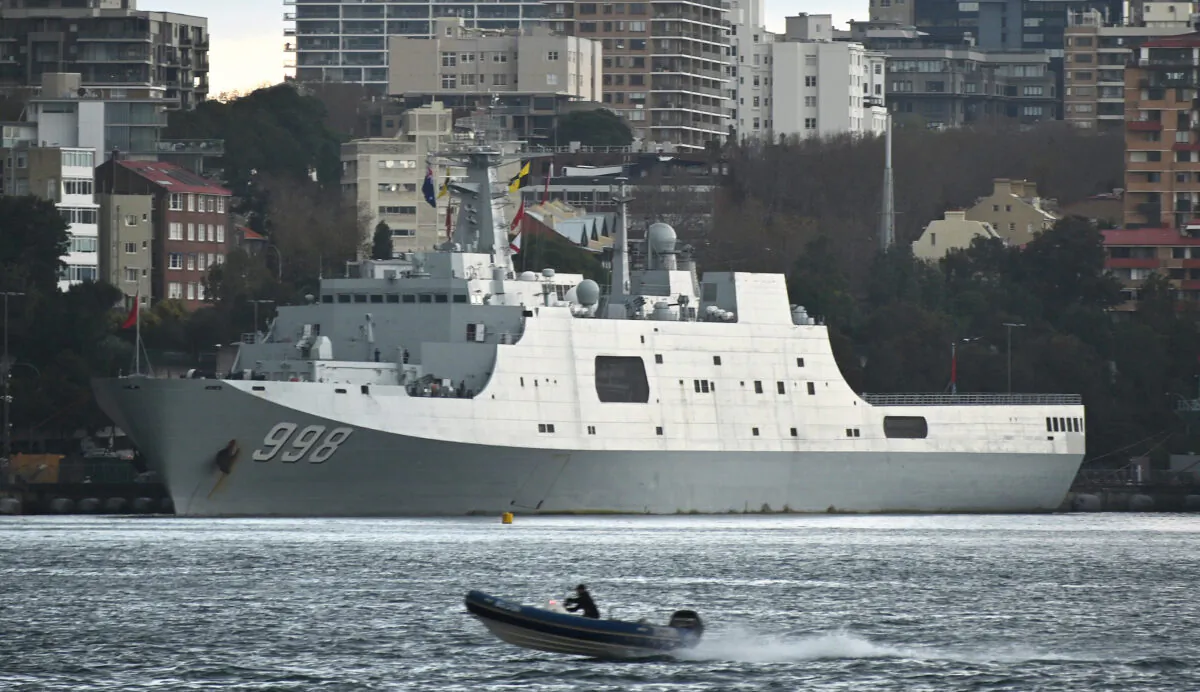One of three Chinese warships is seen docked at Garden Island naval base in Sydney, Australia, on June 3, 2019. (Peter Parks/AFP via Getty Images)