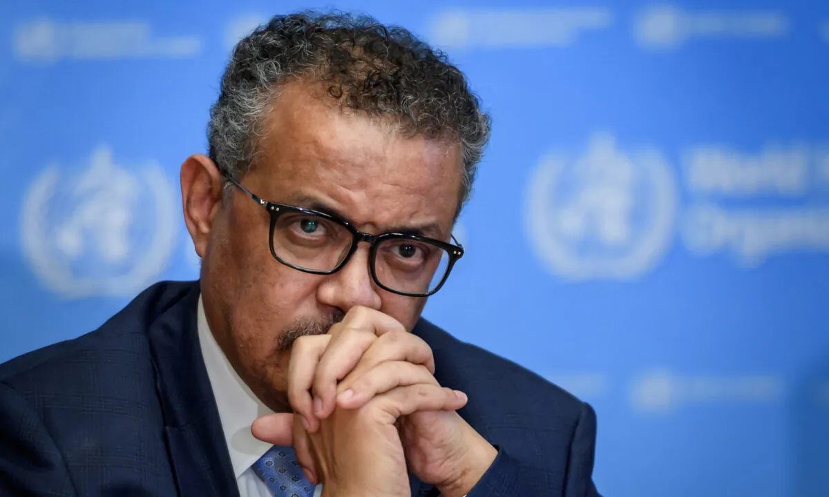 World Health Organization (WHO) Director-General Tedros Adhanom Ghebreyesus attends a daily press briefing on the new coronavirus, dubbed COVID-19, at the WHO headquaters in Geneva, Switzerland, on March 2, 2020. (Fabrice Coffrini/AFP via Getty Images)