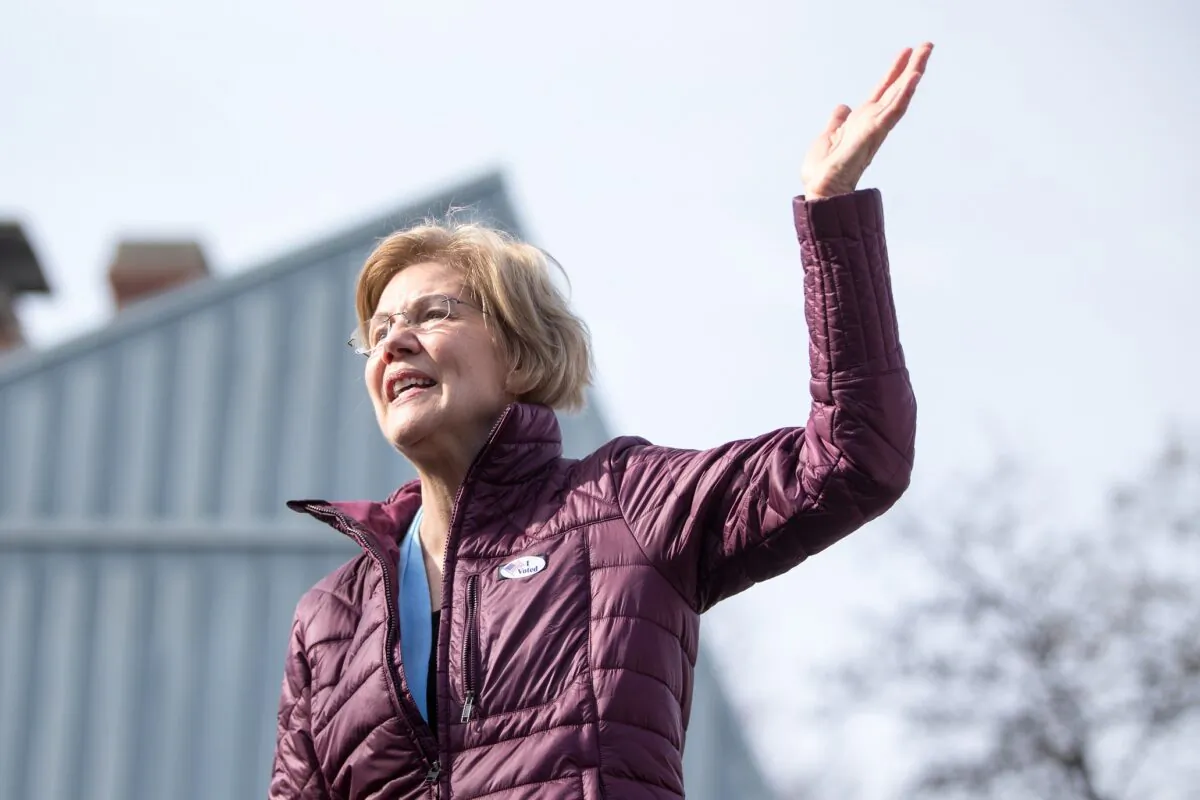 Democratic presidential candidate Sen. Elizabeth Warren (D-Mass.), who helped create the Consumer Financial Protection Bureau, in Cambridge, Mass., on March 3, 2020. (Scott Eisen/Getty Images)