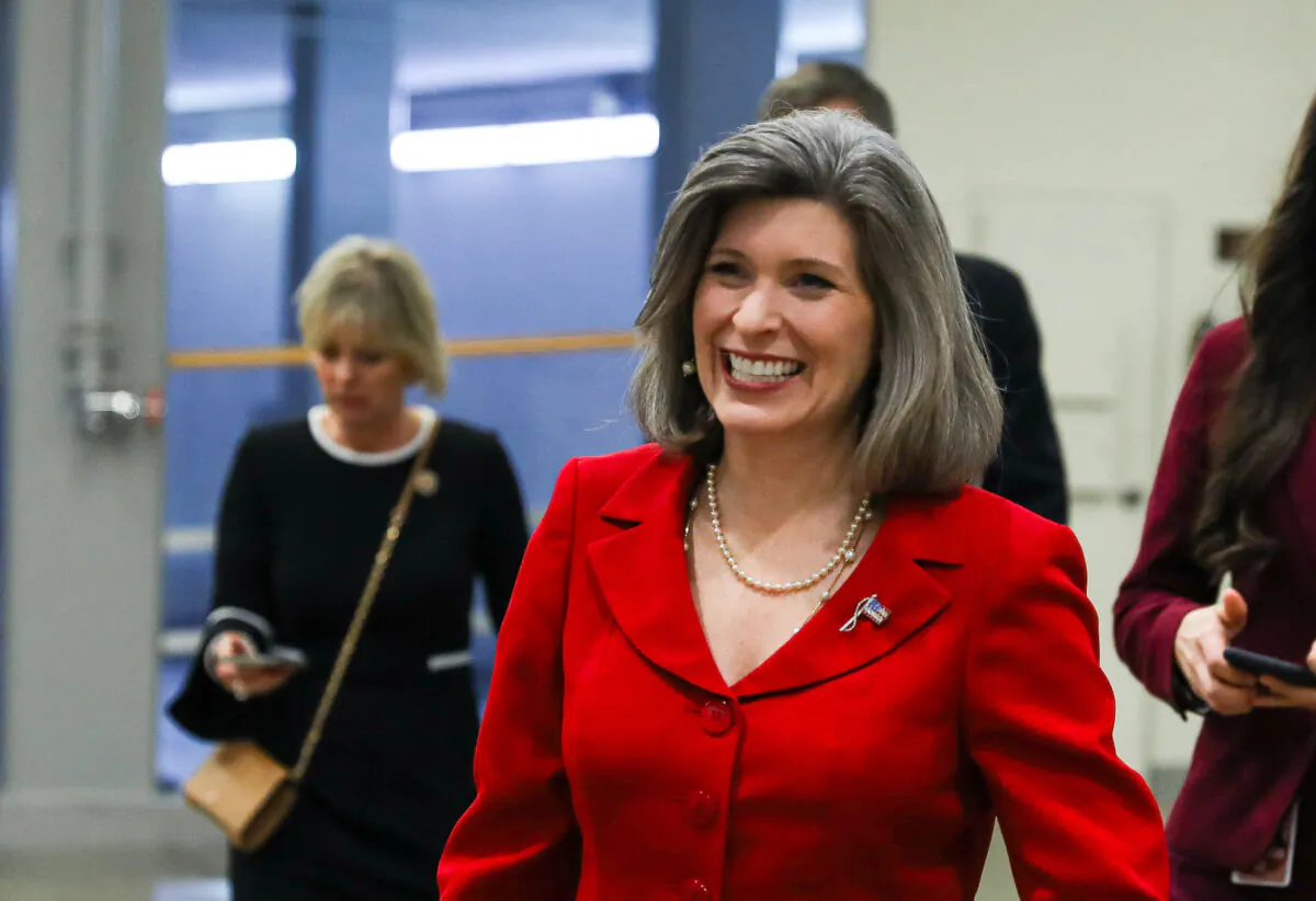 Sen. Joni Ernst (R-Iowa) in the Senate subway area of the Capitol before President Donald Trump’s State of the Union address in Washington on Feb. 4, 2020. (Charlotte Cuthbertson/The Epoch Times)