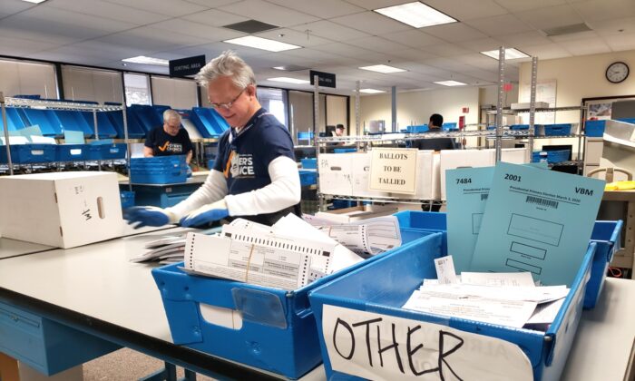 A voting center at the Santa Clara County Registrar of Voters in San Jose, Calif., on March 3, 2020. (David Lam/The Epoch Times)