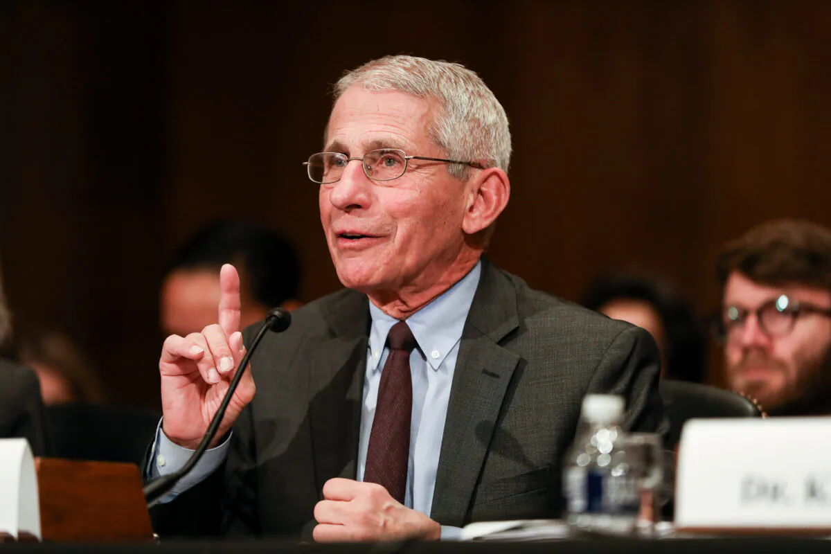 National Institute of Allergy and Infectious Diseases Director Anthony Fauci testifies at a Senate hearing regarding the coronavirus in Washington on March 3, 2020. (Charlotte Cuthbertson/The Epoch Times)