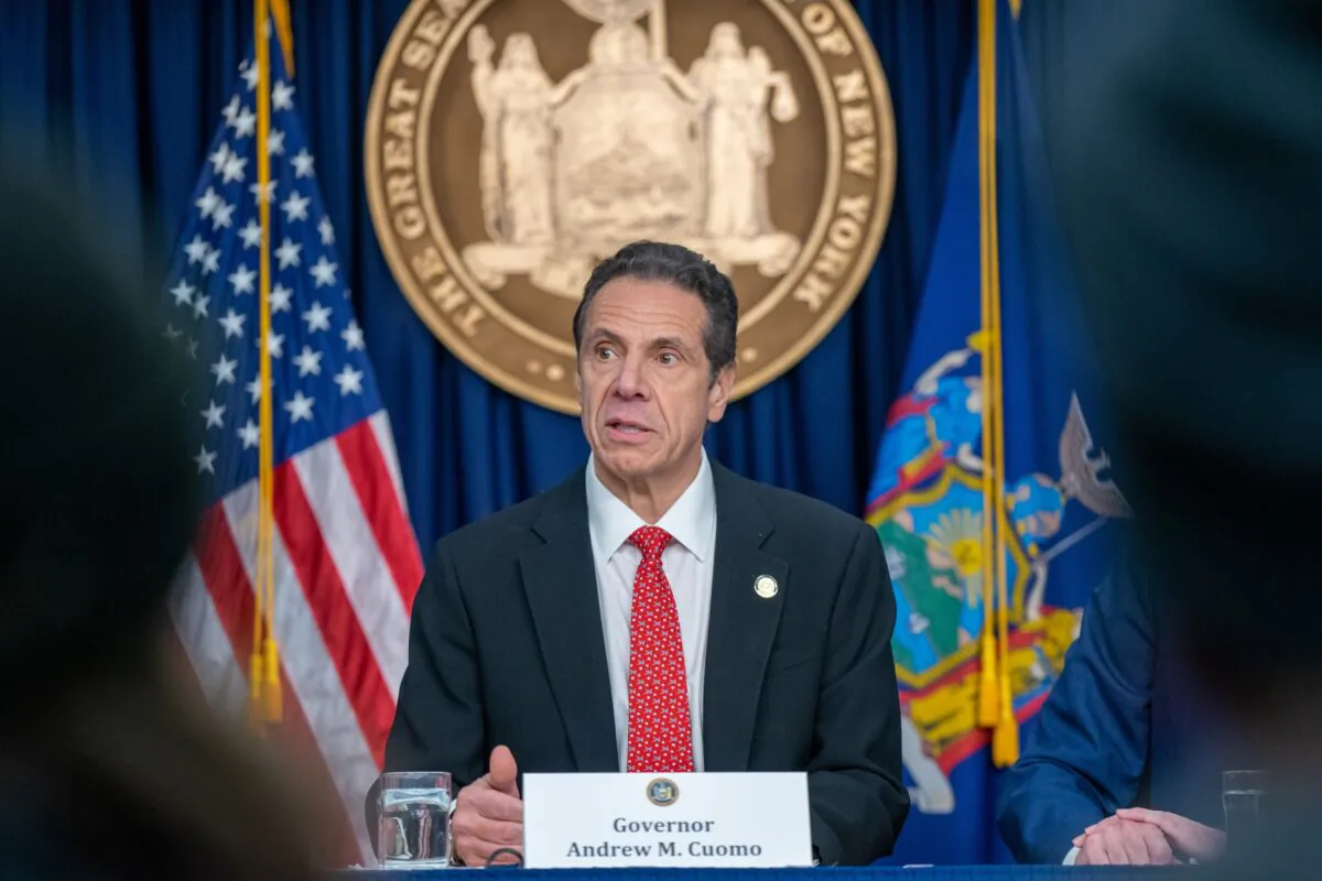 New York Gov. Andrew Cuomo speaks during a press conference in New York City on March 2, 2020. (David Dee Delgado/Getty Images)