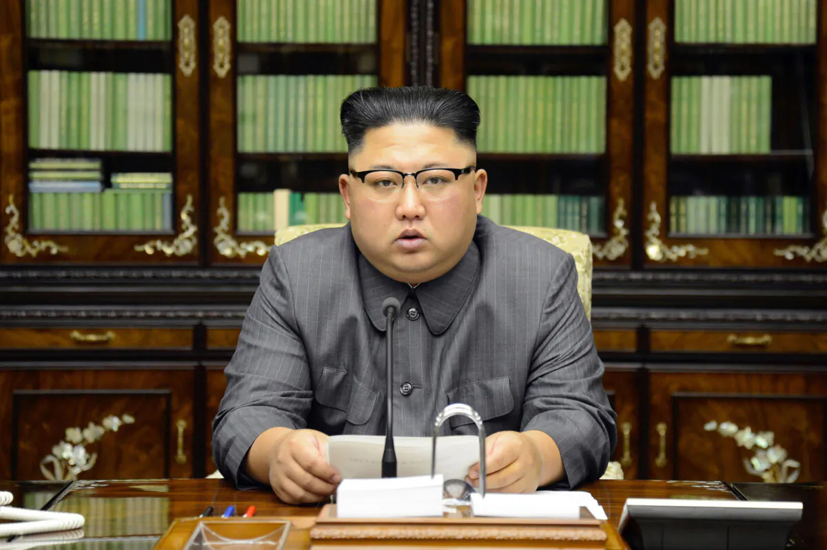 North Korea's official Korean Central News Agency (KCNA) shows North Korean leader Kim Jong-Un delivering a statement in Pyongyang on Sept. 22. He was responding to a speech made by the U.S. president at the UN General Assembly on Sept. 21, 2017. (STR/AFP/Getty Images)