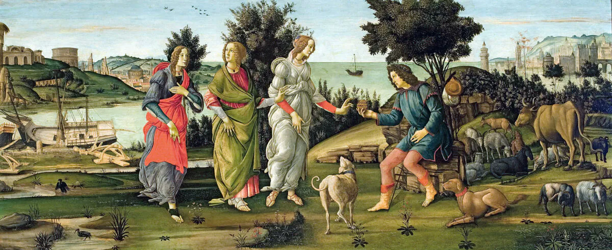 “The Judgment of Paris,” between 1485 and 1488, by Sandro Botticelli and workshop. (Public Domain)