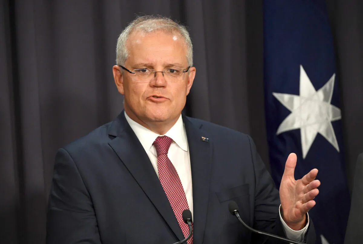 Prime Minister Scott Morrison speaks to media during a press conference in the Blue Room at Parliament House in Canberra, Australia, on March 3, 2020. (Tracey Nearmy/Getty Images)