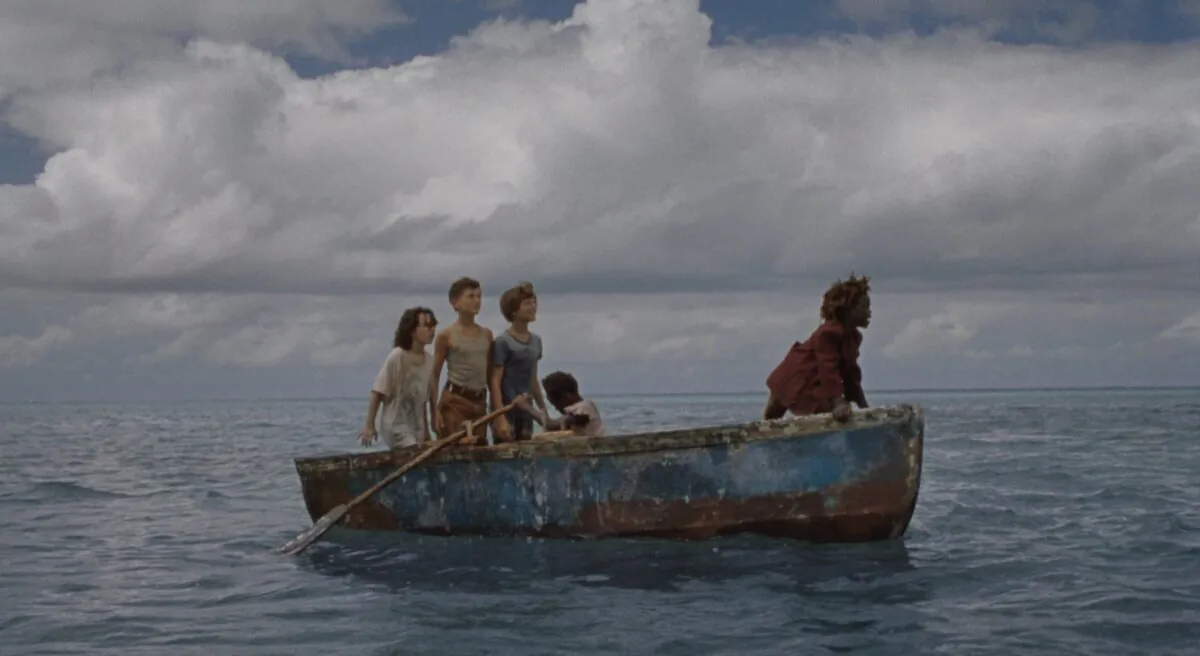 (L–R) Devin France, Gavin Naquin, Gage Naquin, Romyri Ross, and Yashua Mack in star in “Wendy,” an adventure for the determined young at heart. (Searchlight Pictures / 2020 Twentieth Century Fox Film Corporation)
