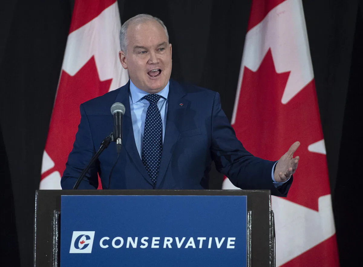 Erin O'Toole addresses the crowd at a federal Conservative leadership forum during the annual general meeting of the Nova Scotia Progressive Conservative party in Halifax, Canada, on Feb. 8, 2020. (Andrew Vaughan/The Canadian Press)