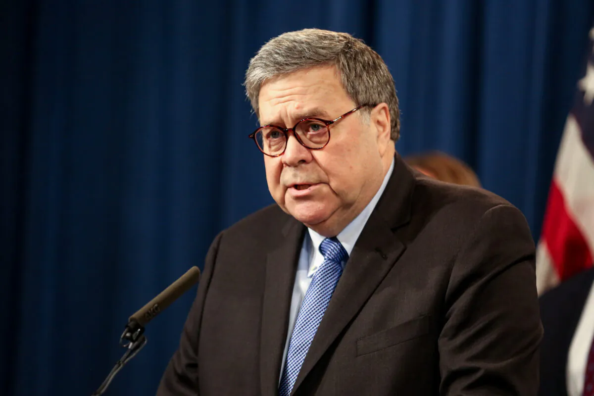Attorney General Bill Barr speaks at the Justice Department in Washington on Jan. 13, 2020. (Charlotte Cuthbertson/The Epoch Times)