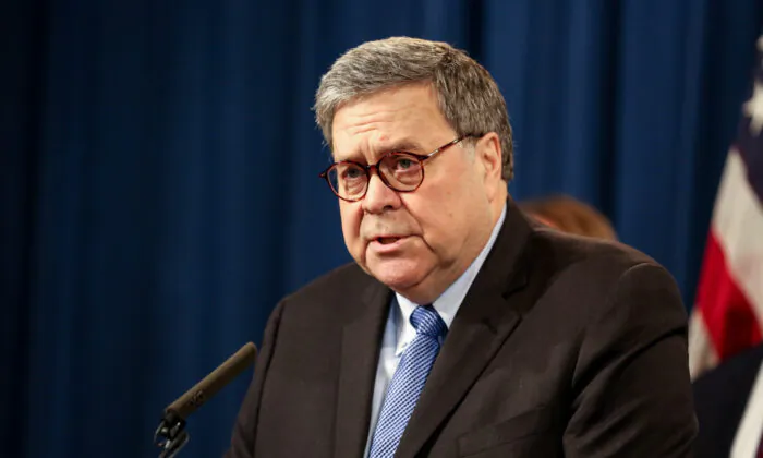 Attorney General Bill Barr speaks at the Justice Department in Washington on Jan. 13, 2020. (Charlotte Cuthbertson/The Epoch Times)