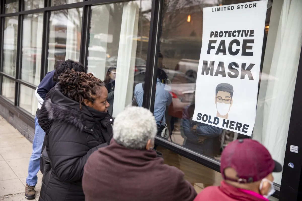 Customers line up outside of a coronavirus pop-up store in Washington on March 6, 2020. (Samuel Corum/Getty Images)
