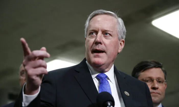 Rep. Mark Meadows (R-N.C.) speaks with reporters on Capitol Hill in Washington on Jan. 29, 2020. (Patrick Semansky/AP Photo)
