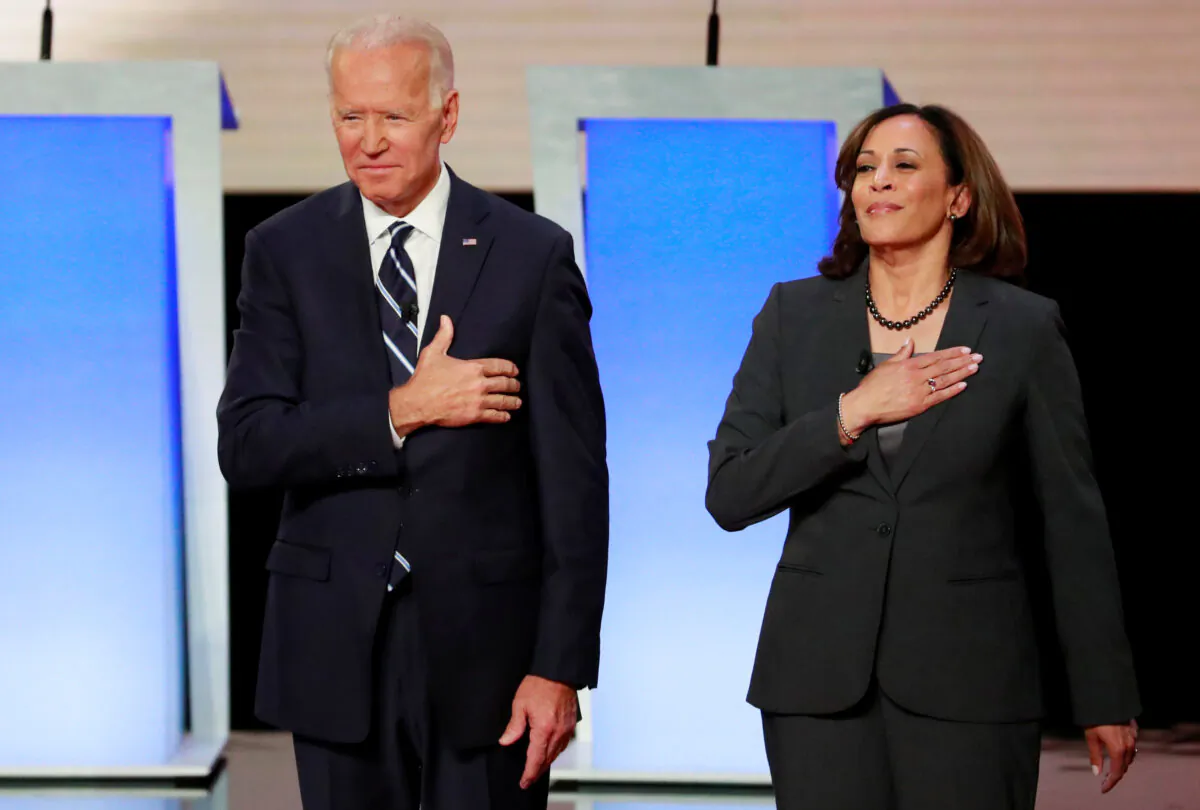 Former Vice President Joe Biden and Senator Kamala Harris (D-Calif.) before the second night of the second presidential Democratic candidates debate in Detroit, Mich., on July 31, 2019. (Reuters/Lucas Jackson)