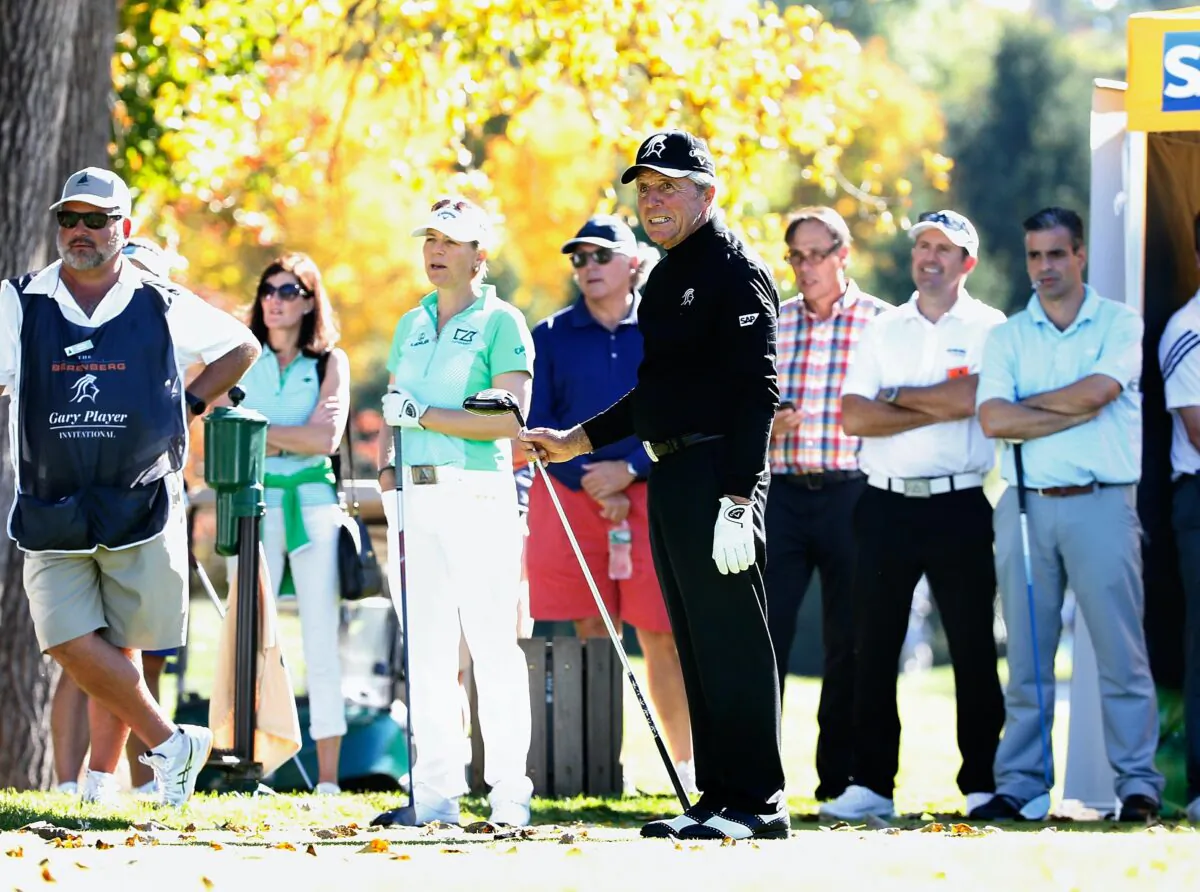 Gary Player and Annika Sorenstam during the Berenberg Gary Player Invitational Pro-Am held at GlenArbor Golf Club, in Bedford Hills, New York, on Oct. 12, 2015. (Michael Cohen/Getty Images)