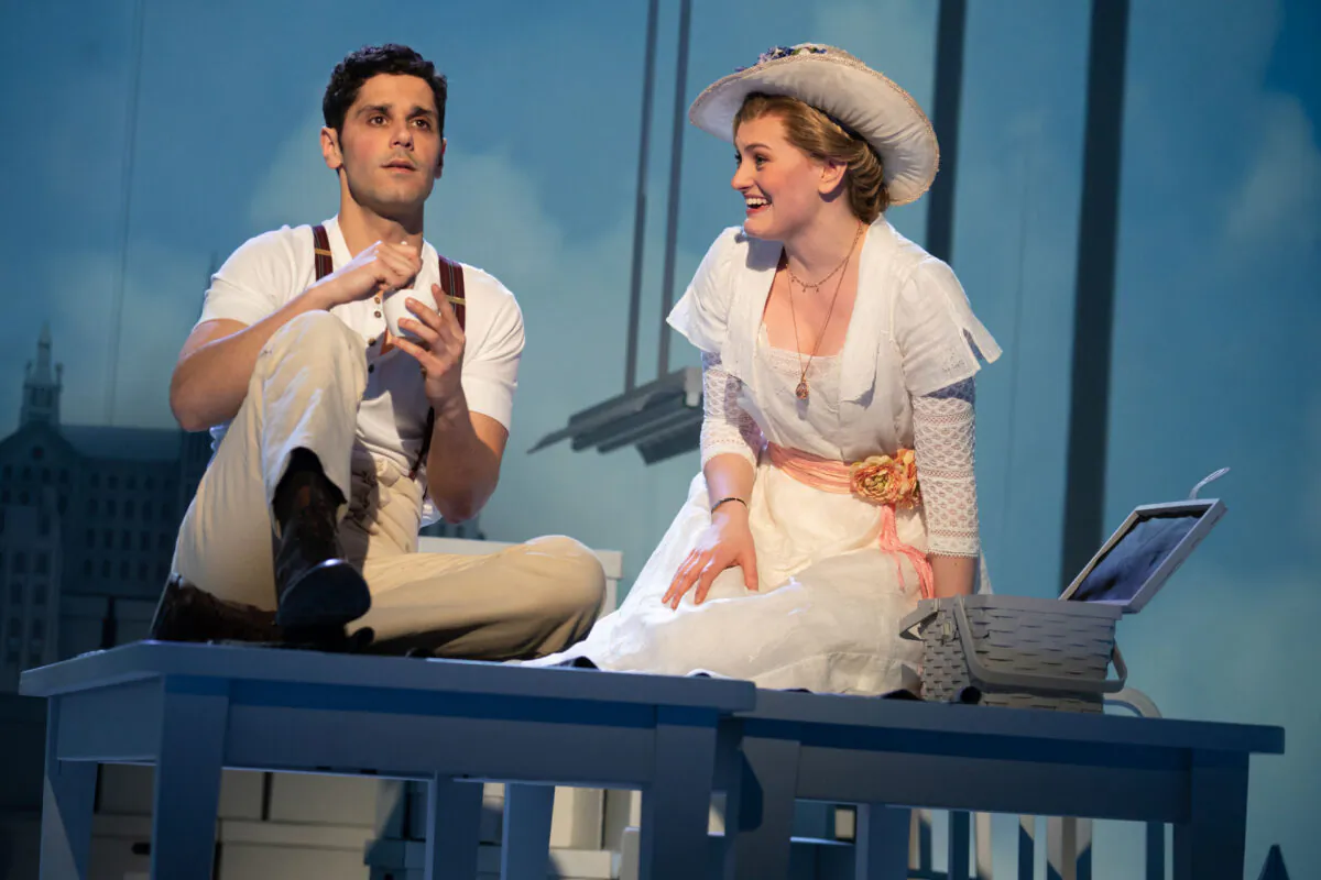 Perry Sherman as Francis Grand, the unknown soldier, and Kerstin Anderson as Lucy Lemay. (Joan Marcus)