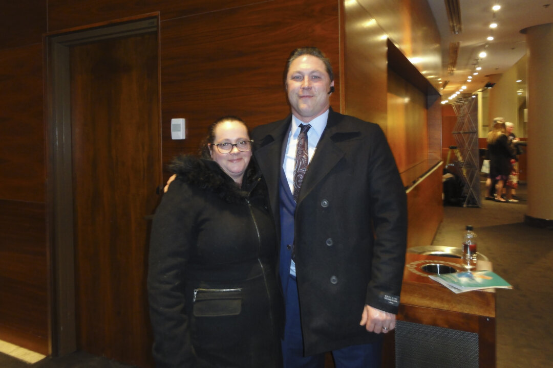 Jay Wilson (L), business owner and general contractor, and his wife Rachel attended Shen Yun Performing Arts at Calgary's Southern Alberta Jubilee Hall, on March 9, 2020. (Sophia Zheng/The Epoch Times)