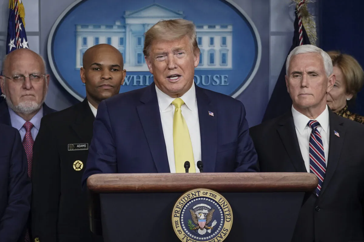 President Donald Trump speaks during a press briefing with members of the White House Coronavirus Task Force team in the press briefing room of the White House in Washington on March 9, 2020. (Drew Angerer/Getty Images)