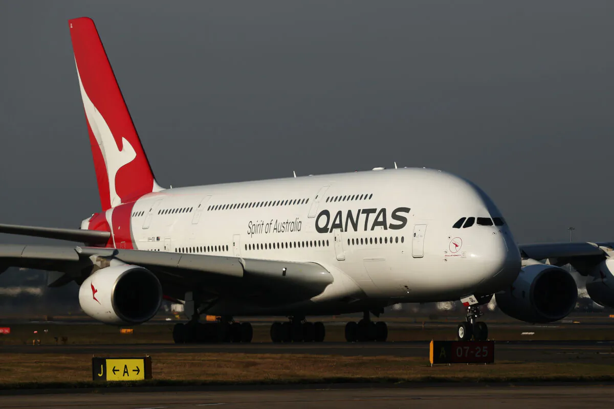 A Qantas A380 taxis at Sydney Airport prior to the 100 Year Gala Event in Sydney, Australia on Oct. 31, 2019. (Brendon Thorne/Getty Images)