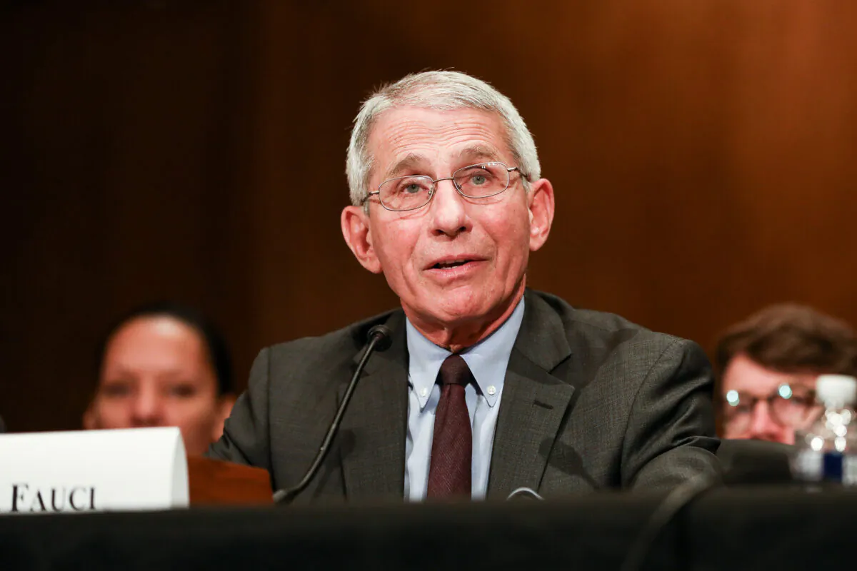 National Institute of Allergy and Infectious Diseases Director Anthony Fauci testifies at a Senate hearing regarding the coronavirus in Washington on March 3, 2020. (Charlotte Cuthbertson/The Epoch Times)