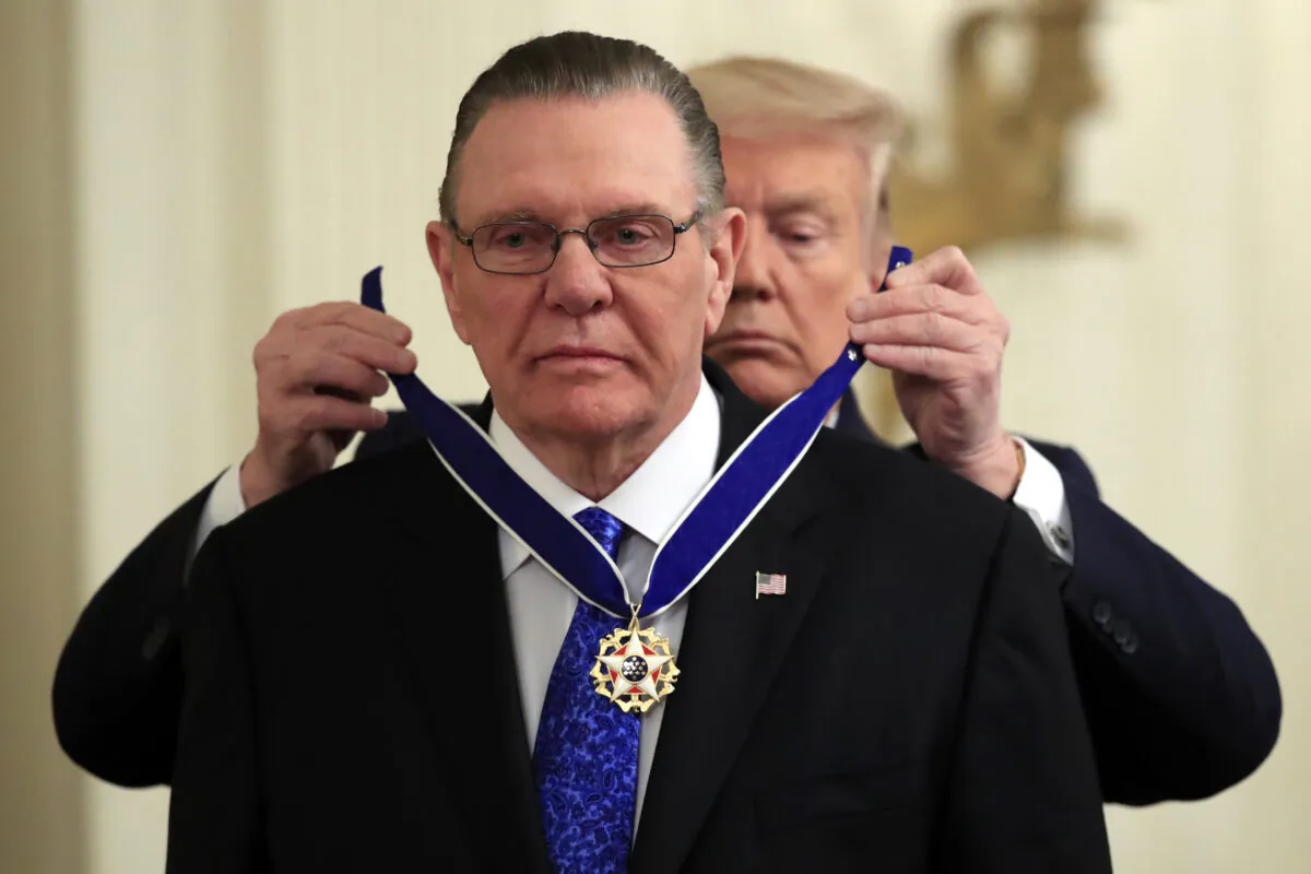 President Donald Trump presents the Presidential Medal of Freedom to former Vice Chief of Staff Army Gen. Jack Keane in the East Room of the White House in Washington, on March 10, 2020. (Manuel Balce Ceneta/AP Photo)
