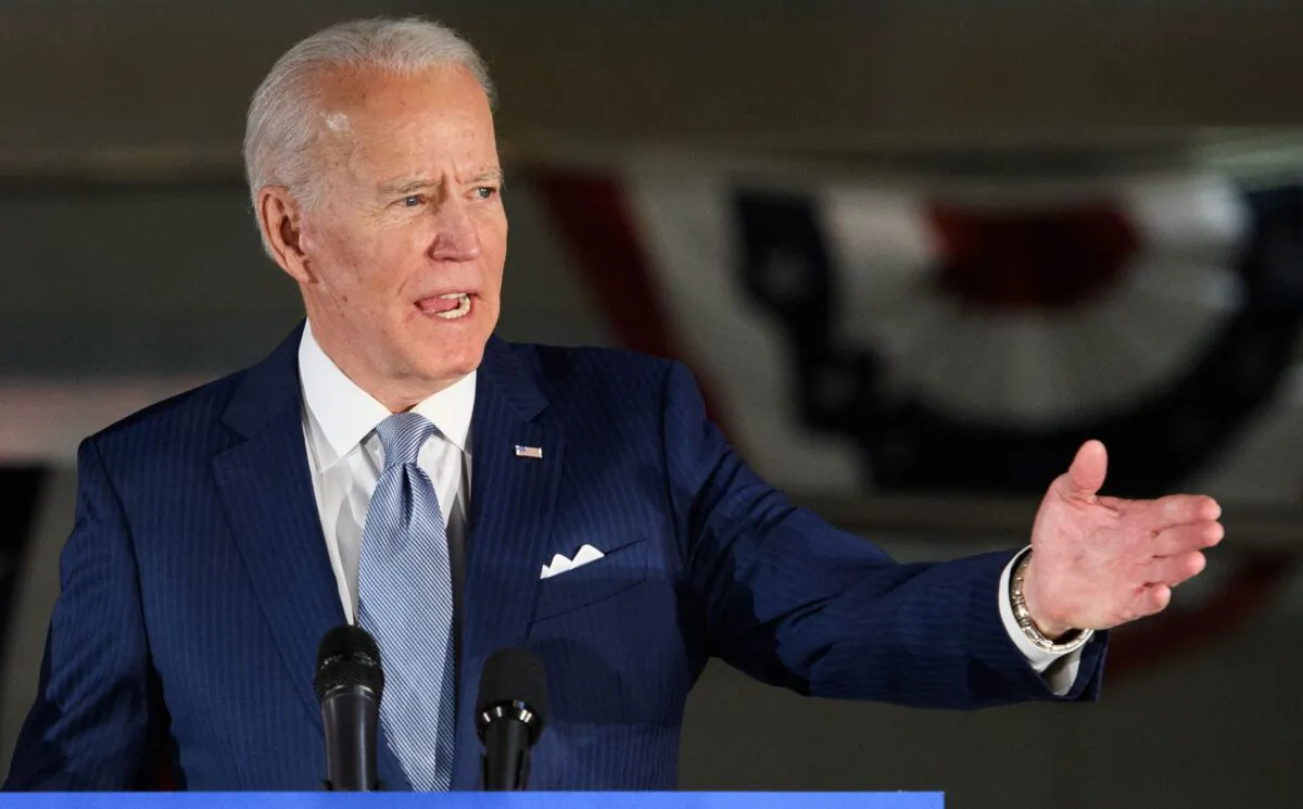 Democratic presidential hopeful former Vice President Joe Biden speaks at the National Constitution Center in Philadelphia on March 10, 2020. (MANDEL NGAN/AFP via Getty Images)