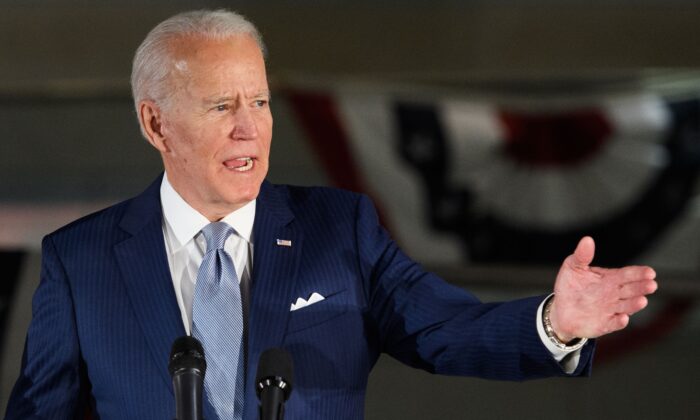 Democratic presidential hopeful former Vice President Joe Biden speaks at the National Constitution Center in Philadelphia on March 10, 2020. (MANDEL NGAN/AFP via Getty Images)
