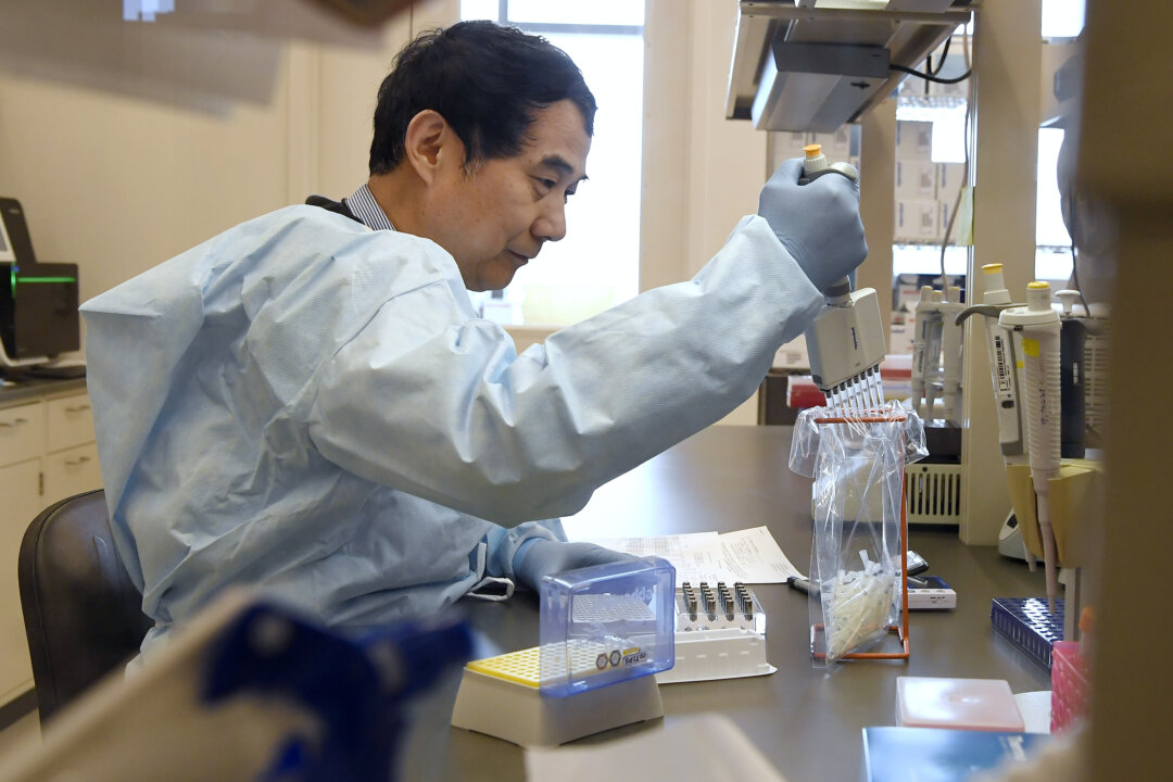 Microbiologist Xiugen Zhang runs a Polymerase Chain Reaction, or PCR, test at the Connecticut State Public Health Laboratory, in Rocky Hill, Conn., on March 2, 2020.  (Jessica Hill/File/AP Photo)