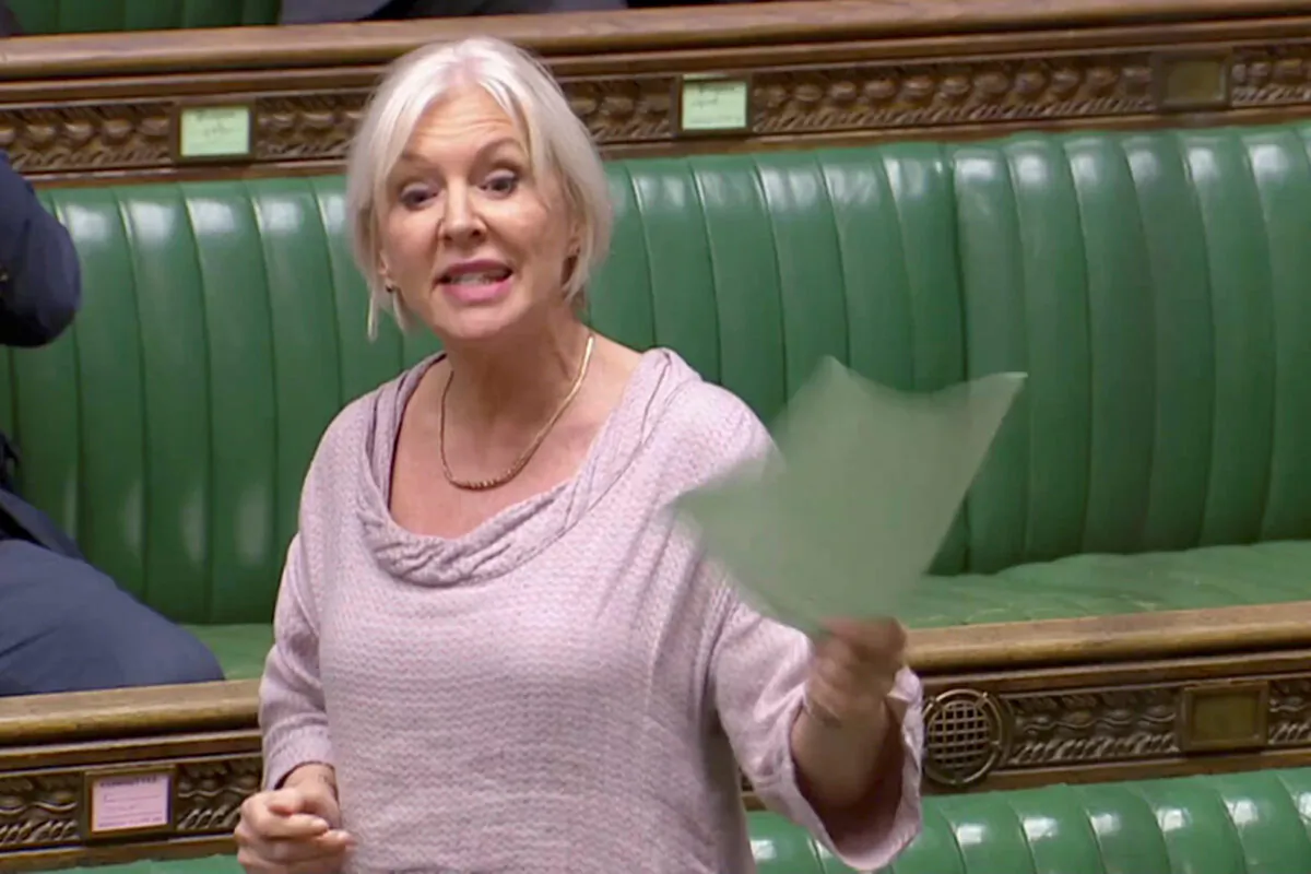 British Conservative MP Nadine Dorries speaks in the Parliament in London, Britain on April 3, 2019, in this screen grab taken from video. (Reuters TV via Reuters)