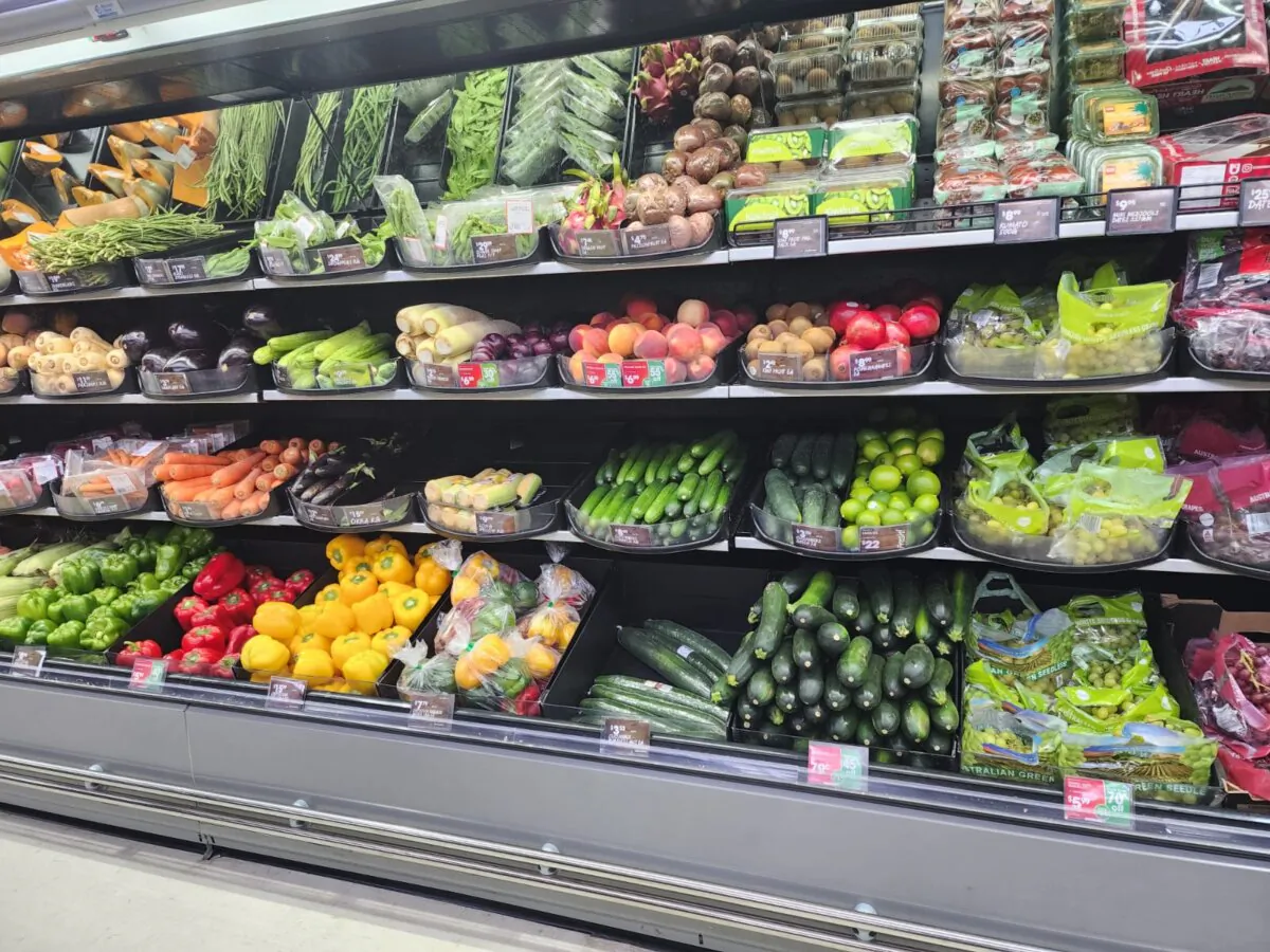A variety of vegetables is displayed at a supermarket in Albany, Western Australia, on Jan. 11, 2024. (Susan Mortimer/The Epoch Times)