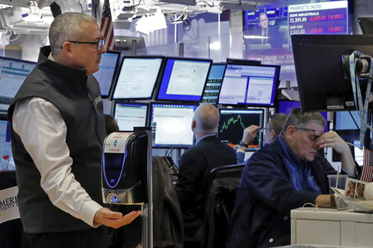 A trader on the floor of the New York Stock Exchange, Thursday, March 12, 2020. on Wall Street. (Richard Drew/AP Photo)