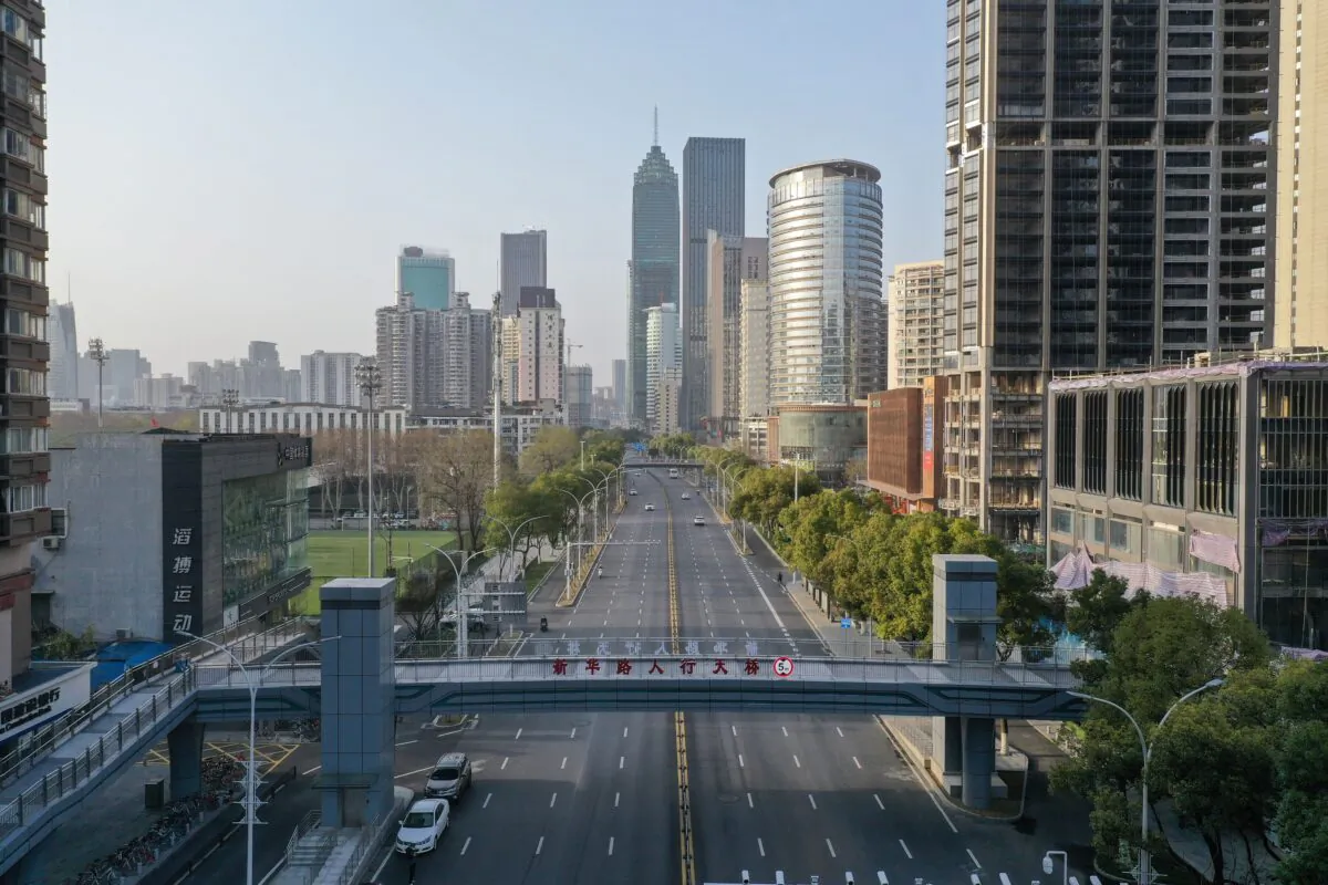 This aerial photo taken on March 10, 2020 shows an almost empty street in Wuhan in China's central Hubei province. (STR/AFP via Getty Images)