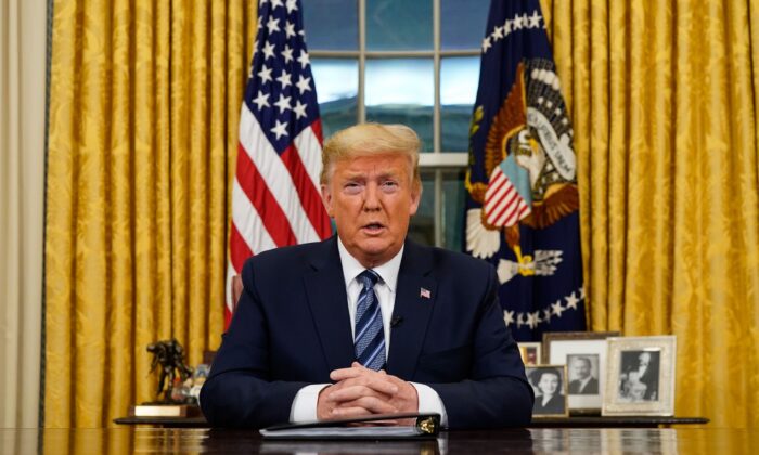 US President Donald Trump addresses the Nation from the Oval Office about the widening novel coronavirus crisis in Washington, DC on March 11, 2020. (Doug Mills/POOL/AFP via Getty Images)