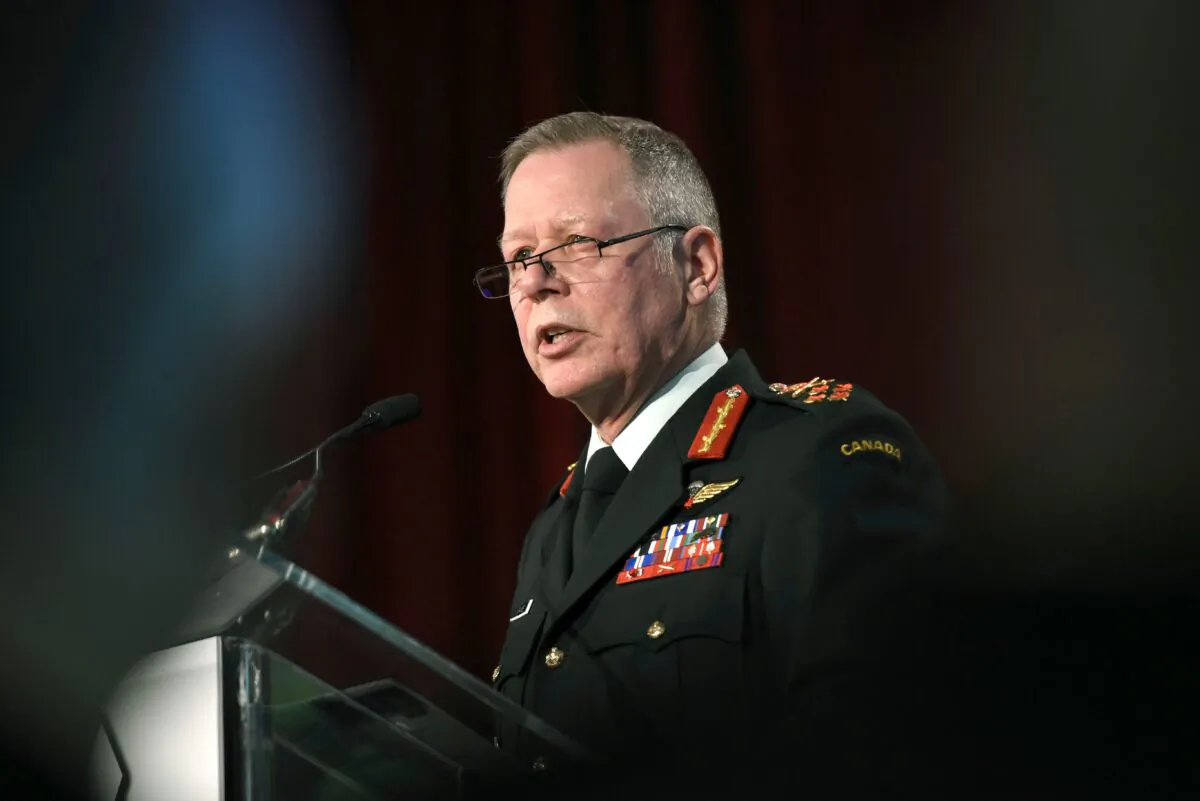 Chief of the Defence Staff Jonathan Vance delivers remarks at the Ottawa Conference on Security and Defence in Ottawa on March 4, 2020. Canada's top general says he is concerned about anything that would give China easier access to the Canadian military's computer networks. (The Canadian Press/ Justin Tang)