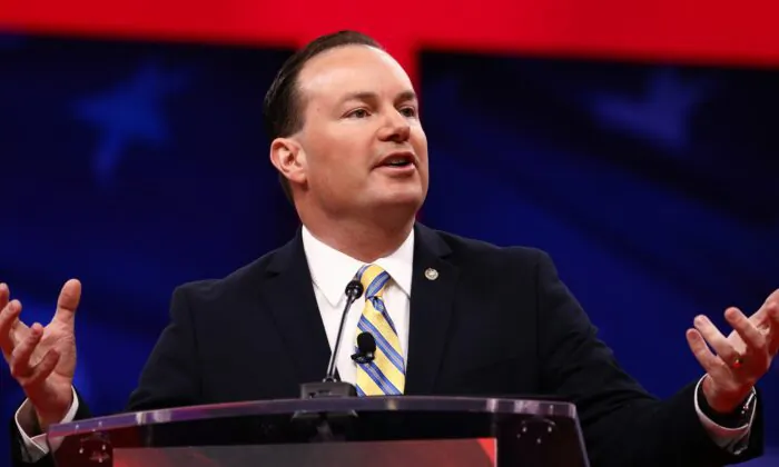 Sen. Mike Lee (R-Utah) in National Harbor, Md., on Feb. 28, 2019. Lee opposes a House-passed extension of the FISA law. (Charlotte Cuthbertson/The Epoch Times)